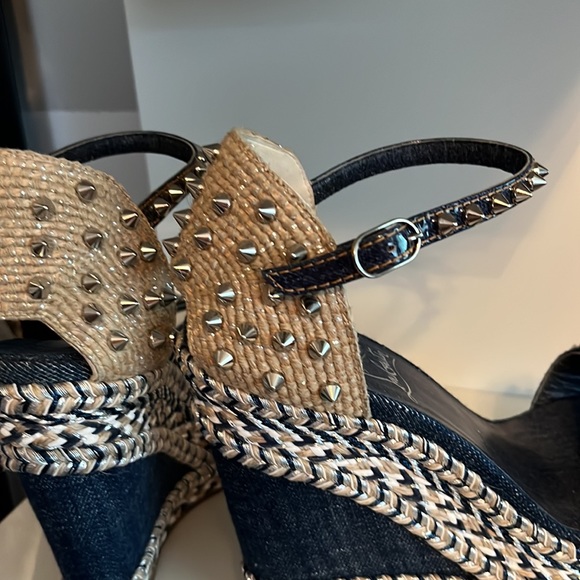 Louboutin denim wedges 38 Madmonica 120 Miss Denim Pat Silver spikes - Picture 9 of 13